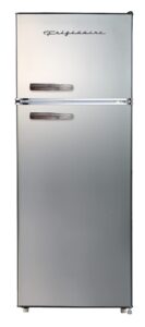frigidaire efr753-platinum efr753, 2 door apartment size refrigerator with freezer, retro chrome handle, cu ft, platinum series, stainless steel, 7.5, silver