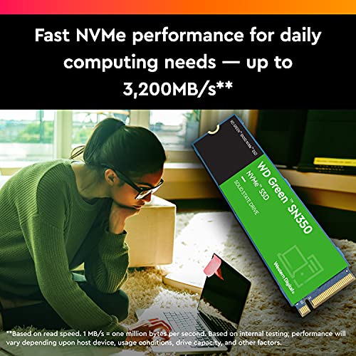 Western Digital 2TB WD Green SN350 NVMe Internal SSD Solid State Drive - Gen3 PCIe, QLC, M.2 2280, Up to 3,200 MB/s - WDS200T3G0C