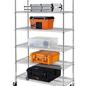 6 Tier Wire Shelving Unit Rack NSF Heavy Duty Height Adjustable Storage Shelf Metal Shelving with Wheels/Feet Levelers Garage Rack Kitchen Rack Office Rack Commercial Shelving - Chrome - 48x18x76