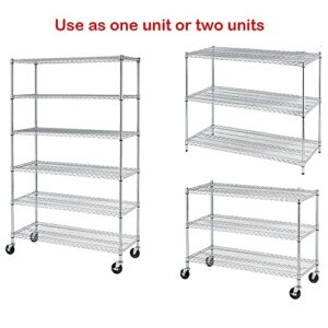 6 Tier Wire Shelving Unit Rack NSF Heavy Duty Height Adjustable Storage Shelf Metal Shelving with Wheels/Feet Levelers Garage Rack Kitchen Rack Office Rack Commercial Shelving - Chrome - 48x18x76