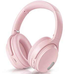 hroeenoi active noise cancelling wireless bluetooth over-ear headphones, memory foam ear cups, quick charge for 40h playtime, ideal for travel, home office, gym workouts -pink