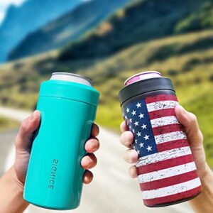 4-IN-1 Insulated Can Cooler with Lid - Newest Signice 12 Oz Stainless Steel Can Cooler Double Walled Vacuum Insulator for Skinny Tall Slim Can/Standard Regular Can/Beer Bottle (Aqua)