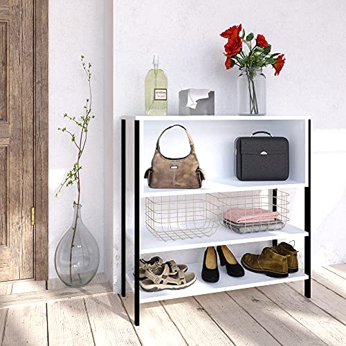 PLAYCON Decorative Open Shelf Unit and Display Cabinet, for Living Room, Study Room or Else, 32(11/16)" Wide, Innovative Textured PVC White Wood Veneer Looking Finishing