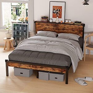 likimio queen bed frame, platform bed frame queen with storage headboard and 11 strong support legs, more sturdy, noise-free, no box spring needed