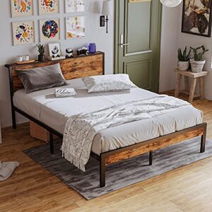 LIKIMIO Queen Bed Frame, Platform Bed Frame Queen with Storage Headboard and 11 Strong Support Legs, More Sturdy, Noise-Free, No Box Spring Needed