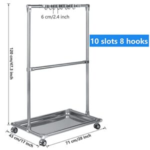 Broom Holder Organizer Movable Closet Storage Cabinet Mop Rack Floor Standing Cleaning Tool Cart For Garden Garage Schools Hotels Hospitals Factories Property Companies Restaurant (10 Racks)