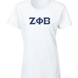 Zeta Phi Beta Embroidered Twill Letter Ladies T Shirt White Large Regular