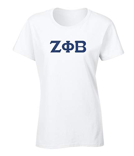 Zeta Phi Beta Embroidered Twill Letter Ladies T Shirt White Large Regular