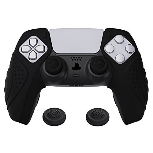 PlayVital Guardian Edition Ergonomic Soft Controller Silicone Case Grips for ps5 Compatible with Charging Station Rubber Protector Skins with Thumbstick Caps for ps5 Controller - Black