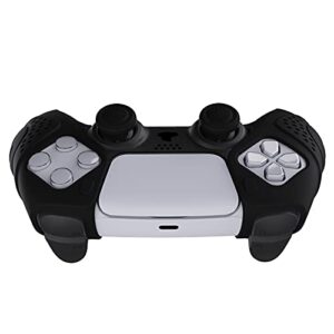 PlayVital Guardian Edition Ergonomic Soft Controller Silicone Case Grips for ps5 Compatible with Charging Station Rubber Protector Skins with Thumbstick Caps for ps5 Controller - Black