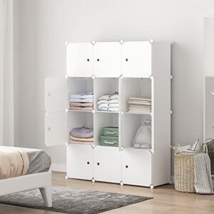 Aeitc Large Storage Cubes- 14''x 18'' (12 Cube)-Clothes , DIY , Closet Organizer with Doors, Modular Bookshelf Units, Toy Organizer, White