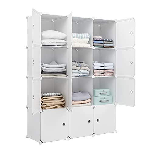 Aeitc Large Storage Cubes- 14''x 18'' (12 Cube)-Clothes , DIY , Closet Organizer with Doors, Modular Bookshelf Units, Toy Organizer, White