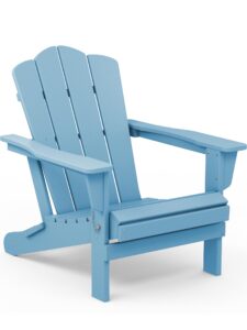 kingyes folding adirondack chair, hdpe all-weather folding adirondack chair, light blue