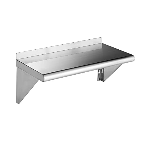 Rockpoint NSF Stainless Steel Shelf 12 x 24 Inches, 230 lb, Commercial Wall Mount Floating Shelving with Industrial Grade Metal for Restaurant, Kitchen, Home and Hotel