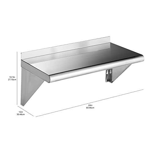 Rockpoint NSF Stainless Steel Shelf 12 x 24 Inches, 230 lb, Commercial Wall Mount Floating Shelving with Industrial Grade Metal for Restaurant, Kitchen, Home and Hotel