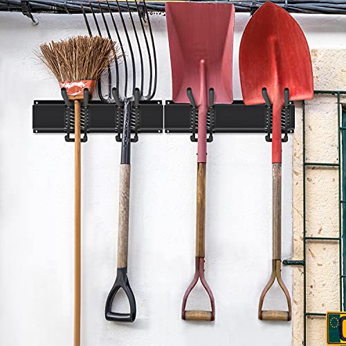 Mayyol Garage Wall Mount Tool Storage Rack - Lawn Organization - Yard Tools Hanger - Organizer Holder with 6 Adjustable Heavy Duty Hooks for Garden Tools, Max Load 350lb, Black