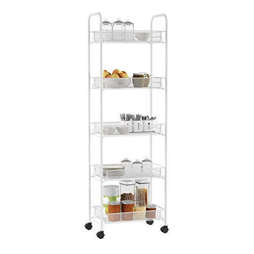 Lavish Home 5-Tiered Narrow Rolling Storage Shelves - Mobile Space Saving Utility Organizer Cart for Kitchen, Bathroom, Laundry, Garage or Office