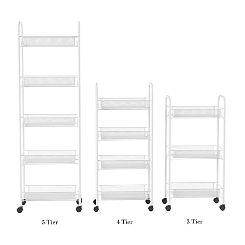 Lavish Home 5-Tiered Narrow Rolling Storage Shelves - Mobile Space Saving Utility Organizer Cart for Kitchen, Bathroom, Laundry, Garage or Office