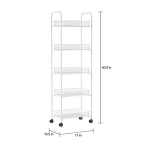 Lavish Home 5-Tiered Narrow Rolling Storage Shelves - Mobile Space Saving Utility Organizer Cart for Kitchen, Bathroom, Laundry, Garage or Office