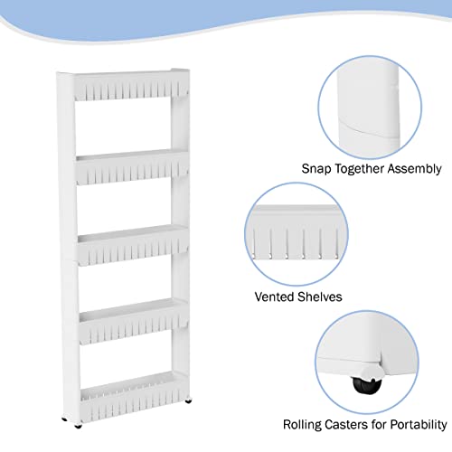 Lavish Home Slim Slide Out 5 Tier Storage Tower with Wheels