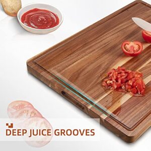 Cibeat Extra Large Wood Cutting Board 24 x 18 Inch, 1.2 Inches Thick Butcher Block, Reversible Wooden Kitchen Block, over Stove Cutting Board, with Side Handles and Juice Grooves