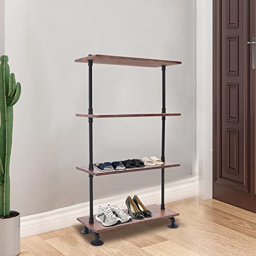 Futchoy 4 Tier Industrial Iron Pipe Shelf Unit Free Standing Bracket Solid Wood Rustic Vintage Multifunctional Display Rack Open Metal Book Shelf for Home Office Organizer