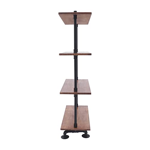 Futchoy 4 Tier Industrial Iron Pipe Shelf Unit Free Standing Bracket Solid Wood Rustic Vintage Multifunctional Display Rack Open Metal Book Shelf for Home Office Organizer