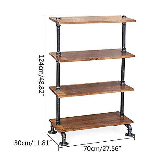 Futchoy 4 Tier Industrial Iron Pipe Shelf Unit Free Standing Bracket Solid Wood Rustic Vintage Multifunctional Display Rack Open Metal Book Shelf for Home Office Organizer