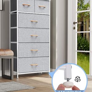 Crestlive Products Vertical Dresser Storage Tower - Sturdy Steel Frame, Wood Top, Easy Pull Fabric Bins, Wood Handles - Organizer Unit for Bedroom, Hallway, Entryway, Closets - 6 Drawers (Light Grey)