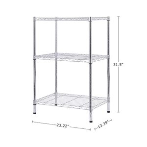 BNSPLY 3 Tier Wire Shelving Unit, Adjustable Wire Rack, Metal Storage Shelves for Kitchen, Pantry, Laundry, Bathroom, Closet (13.5" D x 23" W x 31.5" H, Chrome)