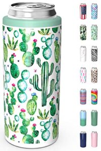 tiluck skinny can cooler for slim beer & hard seltzer, stainless steel, doucle-walled stainless steel insulated slim cans, standard 12 oz (cactus)