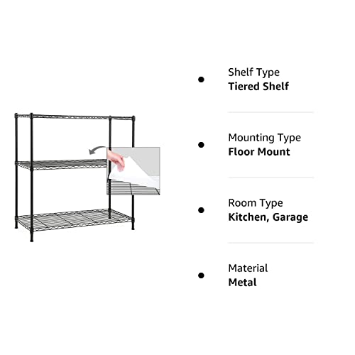 Catalina Creations EFINE 3-Shelf Shelving Unit with 3-Shelf Liners, Adjustable Rack, Steel Wire Shelves and Storage for Kitchen and Garage (36W x 16D x 36H)