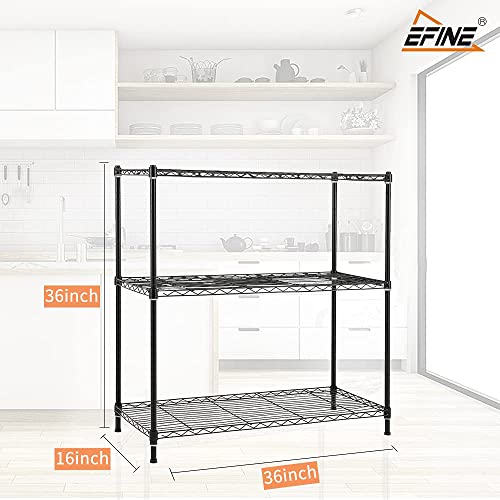 Catalina Creations EFINE 3-Shelf Shelving Unit with 3-Shelf Liners, Adjustable Rack, Steel Wire Shelves and Storage for Kitchen and Garage (36W x 16D x 36H)