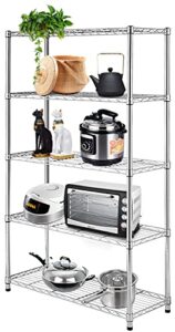 kennkari 36“ × 14” free standing shelving unit, 5-tier adjustable metal shelf organizer rack for pantry/laundry/kitchen/dorm, wire storage shelves (silver)