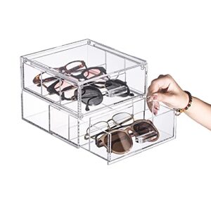 TIDYENDURE Clear Acrylic 2-Drawer Compact Storage Organization Drawers Set Sunglasses Supplies, Used in Bathroom, Dorm, Desk, Countertop, Office 7.24”x7.56”x5.6” (Transparent)