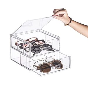 TIDYENDURE Clear Acrylic 2-Drawer Compact Storage Organization Drawers Set Sunglasses Supplies, Used in Bathroom, Dorm, Desk, Countertop, Office 7.24”x7.56”x5.6” (Transparent)