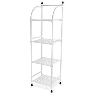 sitake 4 tiers bathroom organizers and storage, 44 inches tall bathroom shelf, metal towel storage with plastic shelves, living room flower stand, rack for kitchen restroom laundry (white)