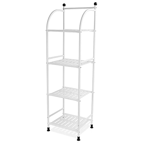 SITAKE 4 Tiers Bathroom Organizers and Storage, 44 Inches Tall Bathroom Shelf, Metal Towel Storage with Plastic Shelves, Living Room Flower Stand, Rack for Kitchen Restroom Laundry (White)