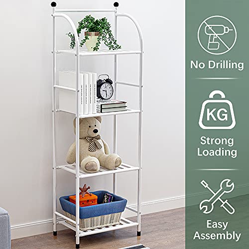 SITAKE 4 Tiers Bathroom Organizers and Storage, 44 Inches Tall Bathroom Shelf, Metal Towel Storage with Plastic Shelves, Living Room Flower Stand, Rack for Kitchen Restroom Laundry (White)