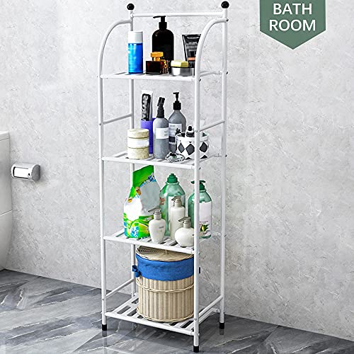 SITAKE 4 Tiers Bathroom Organizers and Storage, 44 Inches Tall Bathroom Shelf, Metal Towel Storage with Plastic Shelves, Living Room Flower Stand, Rack for Kitchen Restroom Laundry (White)