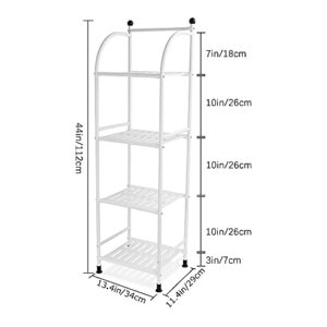 SITAKE 4 Tiers Bathroom Organizers and Storage, 44 Inches Tall Bathroom Shelf, Metal Towel Storage with Plastic Shelves, Living Room Flower Stand, Rack for Kitchen Restroom Laundry (White)