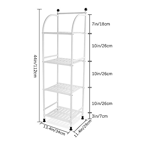 SITAKE 4 Tiers Bathroom Organizers and Storage, 44 Inches Tall Bathroom Shelf, Metal Towel Storage with Plastic Shelves, Living Room Flower Stand, Rack for Kitchen Restroom Laundry (White)