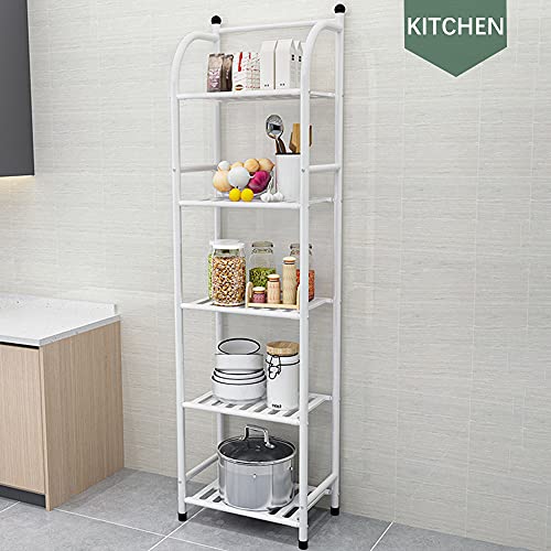 SITAKE 4 Tiers Bathroom Organizers and Storage, 44 Inches Tall Bathroom Shelf, Metal Towel Storage with Plastic Shelves, Living Room Flower Stand, Rack for Kitchen Restroom Laundry (White)