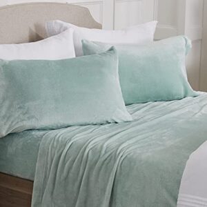 ny loft ultra soft micro fleece sheets set with extra deep pockets | extra soft velvet fleece sheet set | super plush polar fleece | velvet plush cozy warmth | tribeca collection (queen, surf)