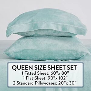 NY Loft Ultra Soft Micro Fleece Sheets Set with Extra Deep Pockets | Extra Soft Velvet Fleece Sheet Set | Super Plush Polar Fleece | Velvet Plush Cozy Warmth | Tribeca Collection (Queen, Surf)