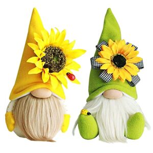 MACLARONX 2 Pcs Sunflower Gnomes Spring Summer Gnome Home Decorations Elf Plush Faceless Dolls Swedish Tomte Nisse Ornaments Holiday Party Scandinavian Rustic Dwarf Figurines