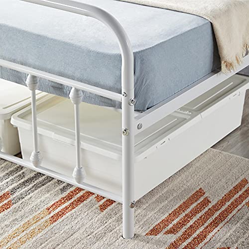Yaheetech Classic Victorian Style Metal Platform Bed Frame Mattress Foundation Iron-Art Bed with Vintage Headboard and Footboard Under Bed Storage No Box Spring Needed White Twin