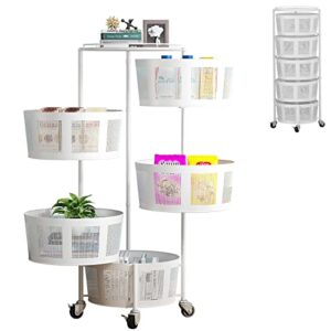 ikesomue rack-rotating vegetable rack floor-standing rotating basket storage shelf stand round multi-layer kitchen trolley 5 tier organizer with wheels for bathroom living room bedroom (white) h1001