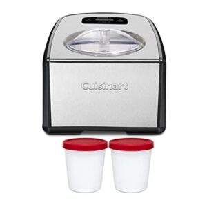 cuisinart ice-100 compressor ice cream and gelato maker bundle with freezer storage containers (2-pack) (2 items)