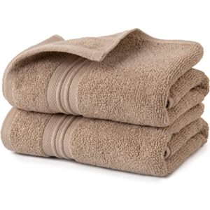 bathroom hand towels set 100% cotton tan, oeko-tex terry cotton, soft and absorbent hand towel, 500 gsm, set of two, 16 in x 28 in